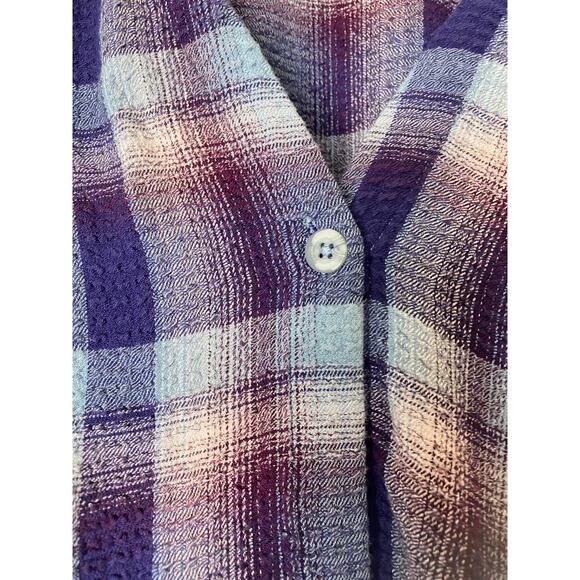CLOTH & STONE TOP M PLAID TARTAN BLUE PURPLE SHIRT LONG SLEEVE COASTAL WESTERN - Picture 5 of 7